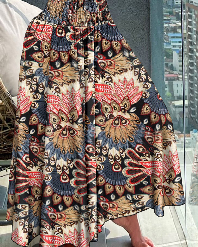 Vintage-Inspired Shirred High-Waist Wide Leg Pants