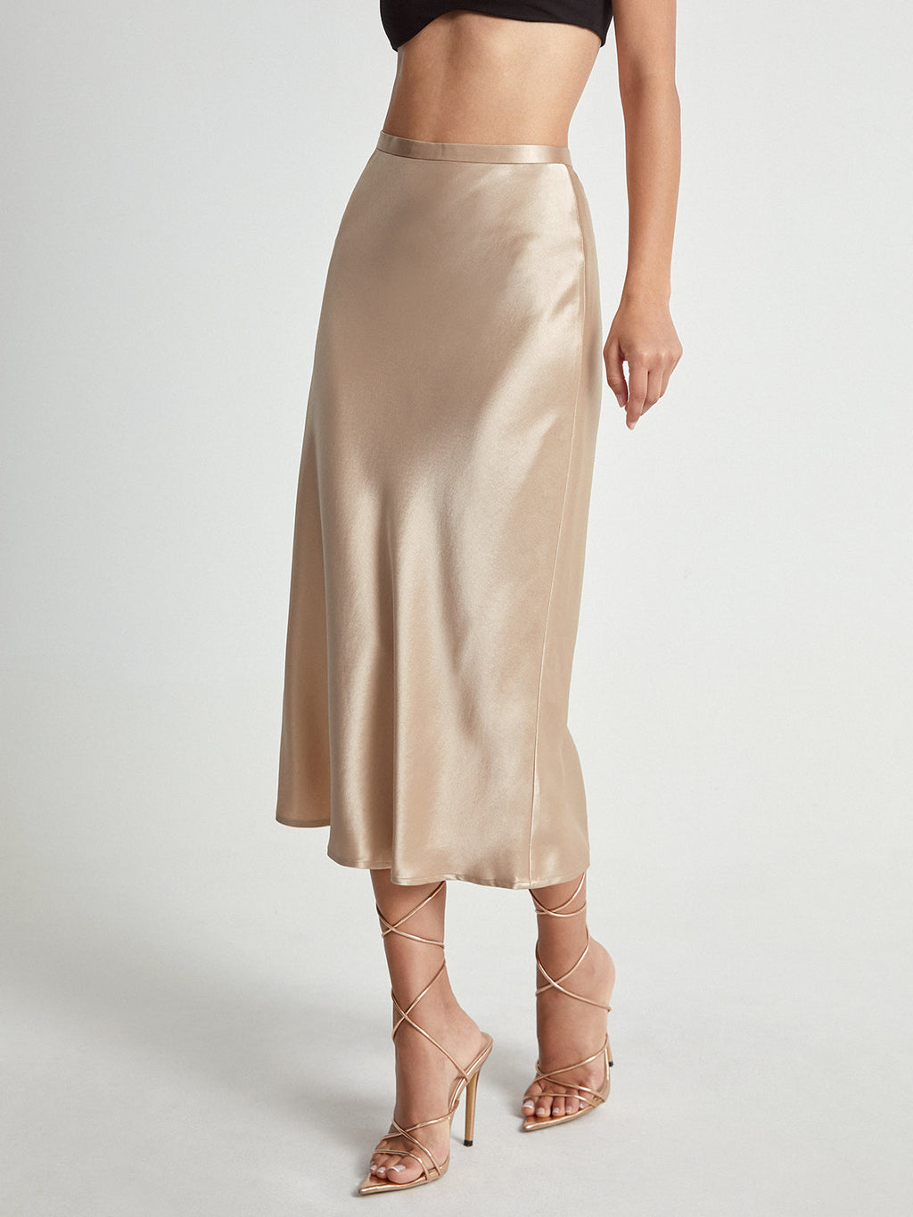 Elegant High-Rise Midi Skirt in Silky Satin Flow