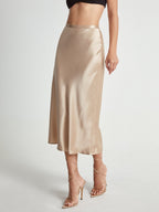 Elegant High-Rise Midi Skirt in Silky Satin Flow