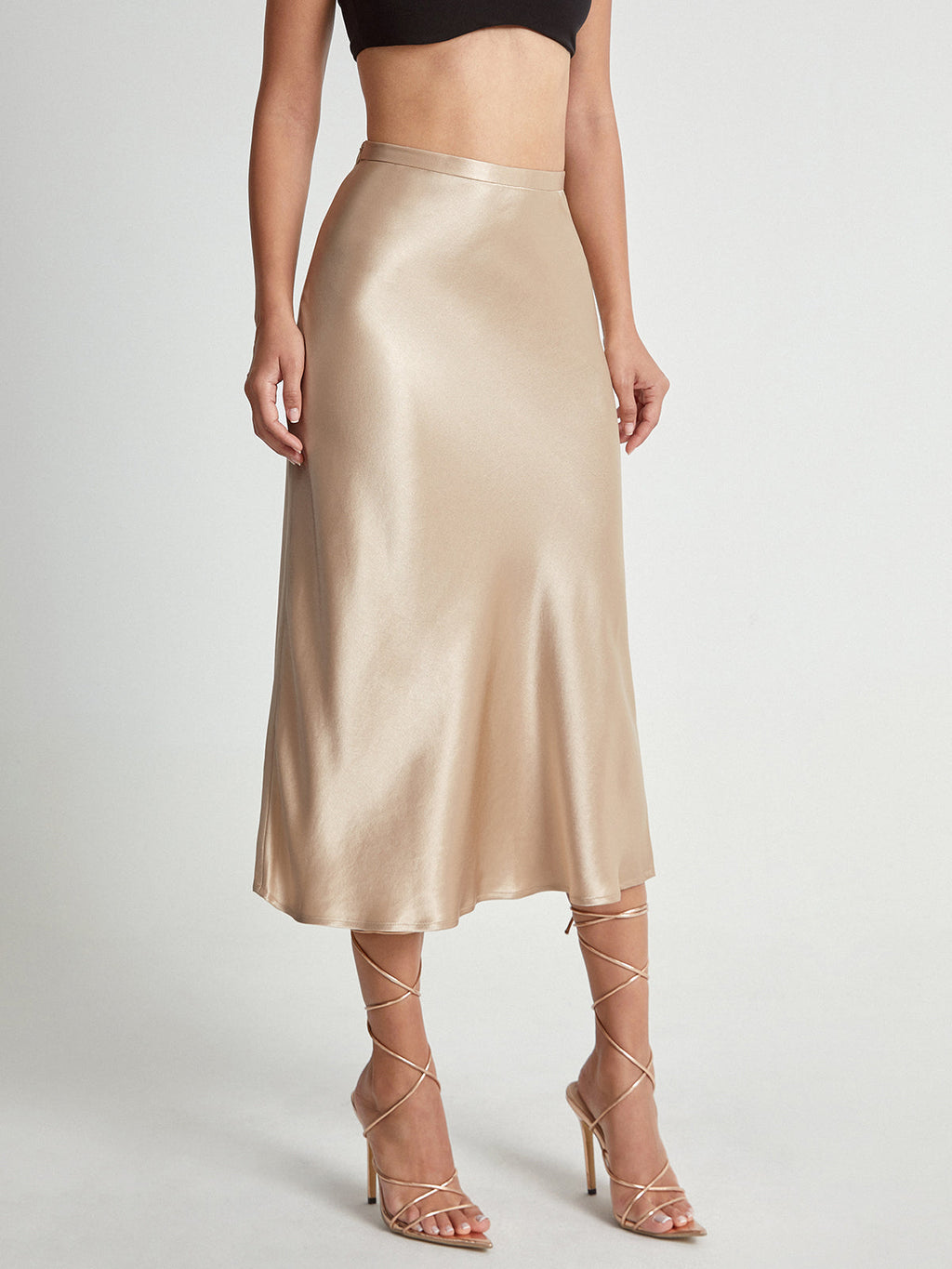 Elegant High-Rise Midi Skirt in Silky Satin Flow