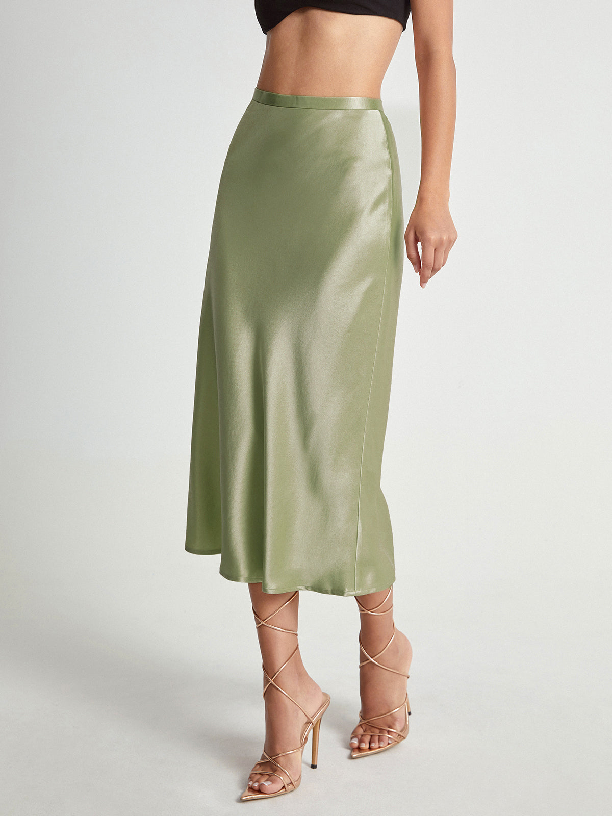 Elegant High-Rise Midi Skirt in Silky Satin Flow