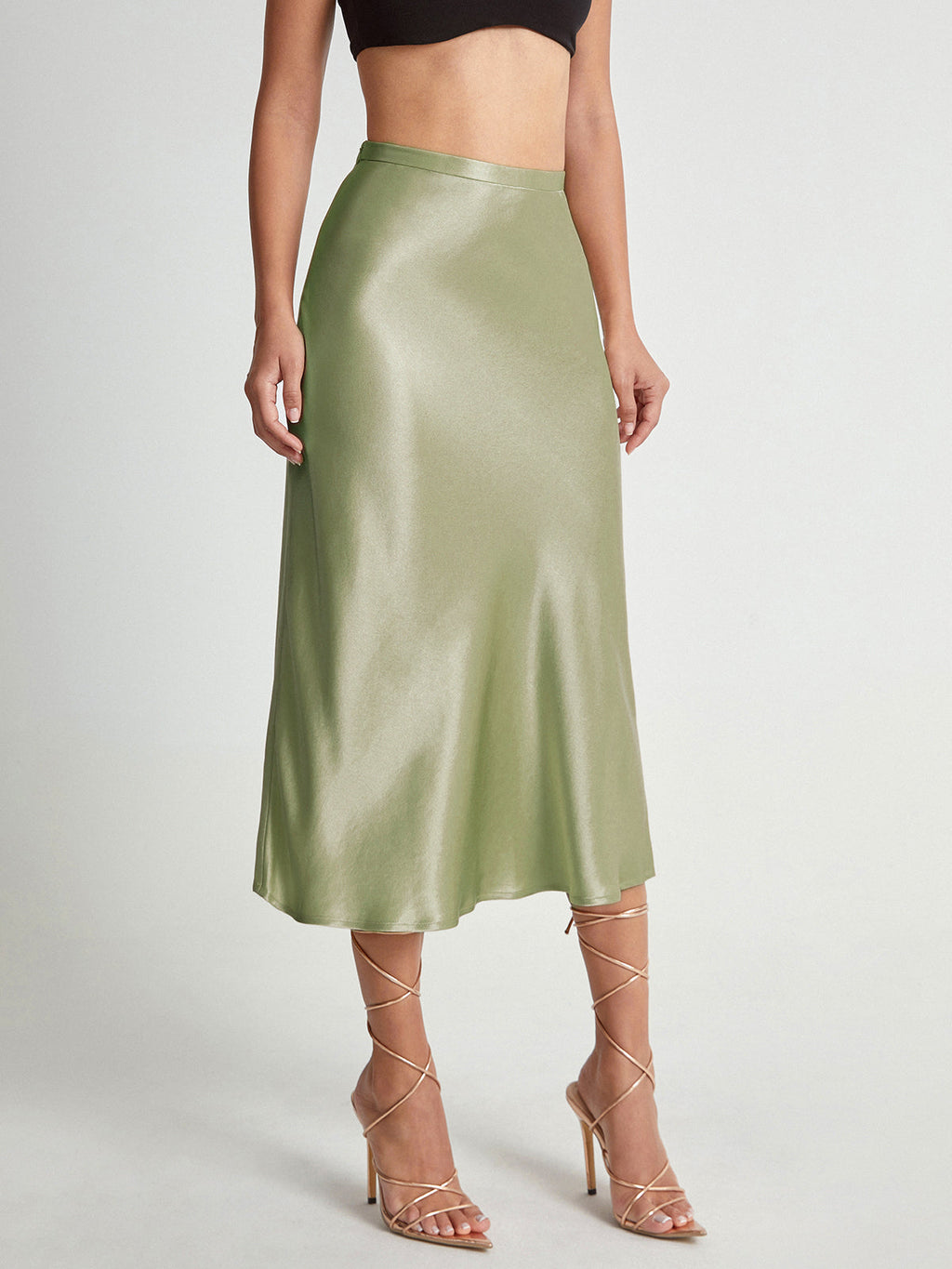 Elegant High-Rise Midi Skirt in Silky Satin Flow