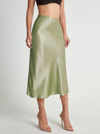 Elegant High-Rise Midi Skirt in Silky Satin Flow