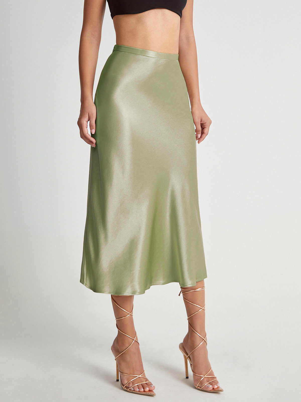 Elegant High-Rise Midi Skirt in Silky Satin Flow