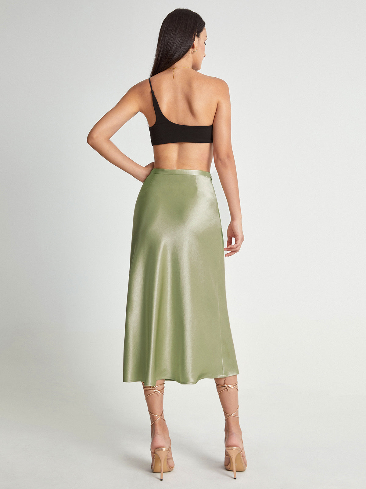Elegant High-Rise Midi Skirt in Silky Satin Flow