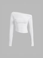 Asymmetrical Long Sleeve Shirt with Off Shoulder Design