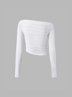 Asymmetrical Long Sleeve Shirt with Off Shoulder Design