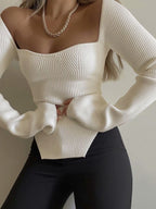 Long Sleeve Sweetheart Neckline Knit Top
