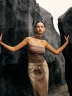 A BYPINKYPARIS Seamless Halter Neck Jersey Tube Top in a sleek, modern style.