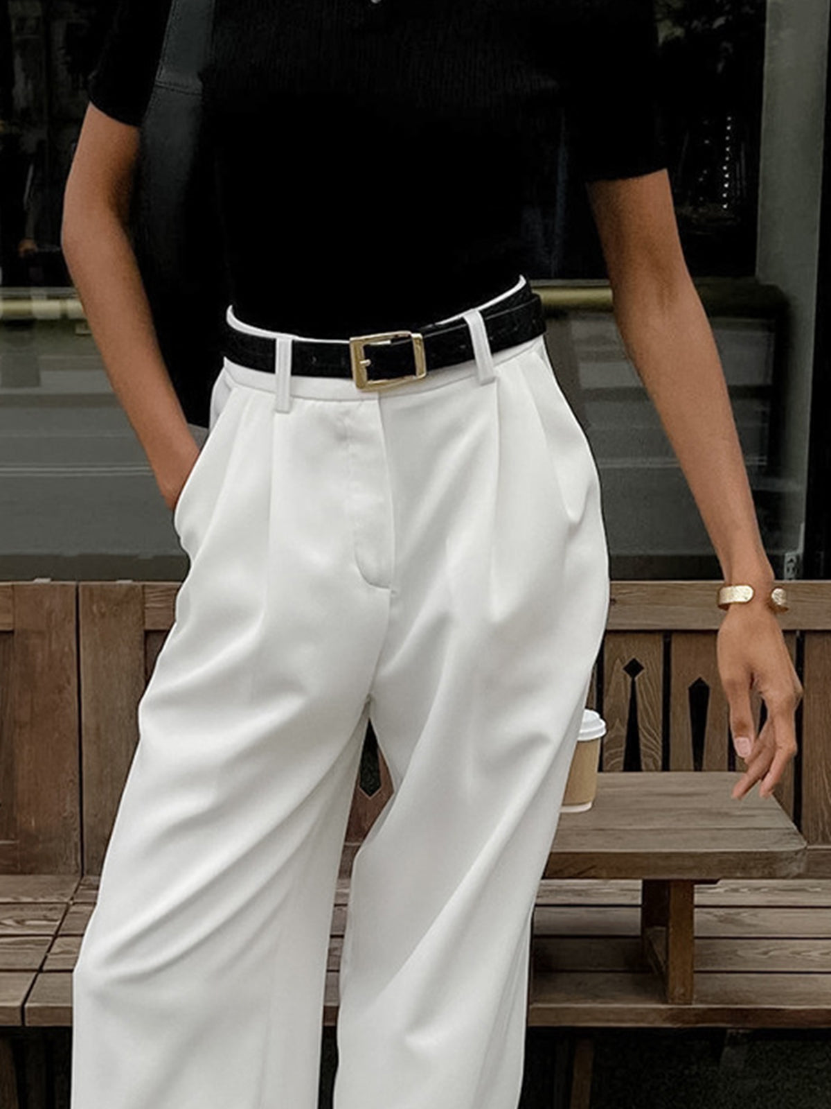 Stylish Wide Leg Pants, Belt Sold Separately