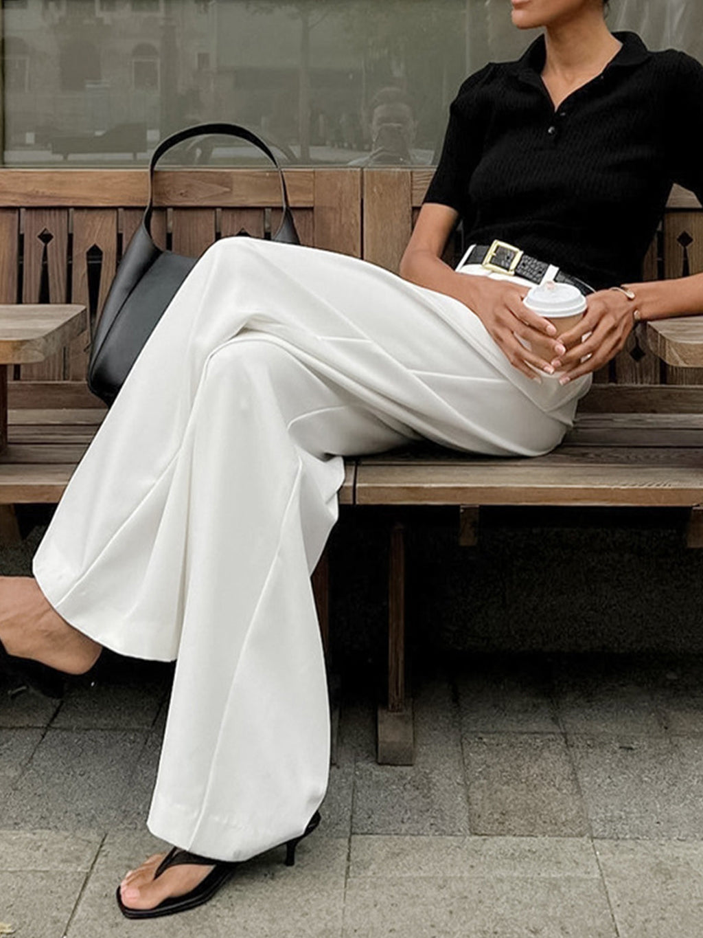 Stylish Wide Leg Pants, Belt Sold Separately