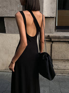 The LA FINE FLEUR Open Back Long Sleeve Knit Dress with open back detail.