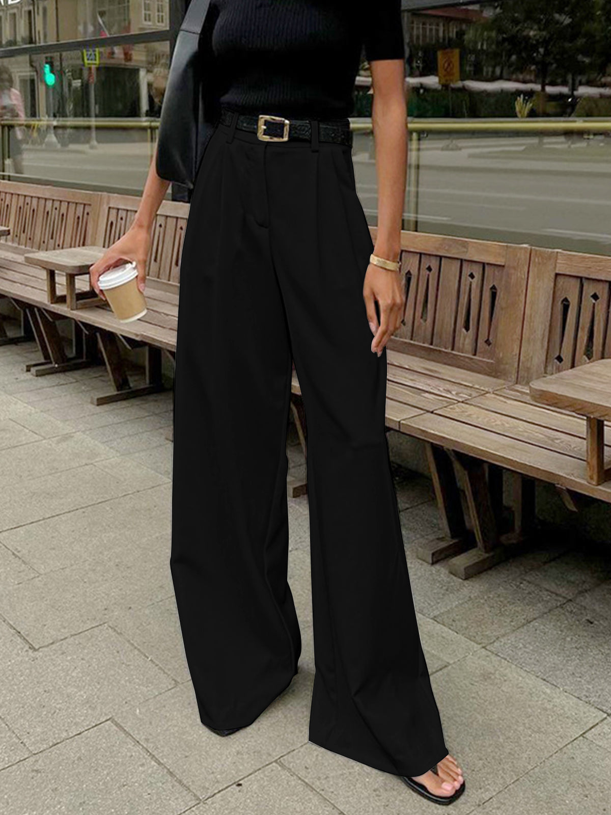 Stylish Wide Leg Pants, Belt Sold Separately