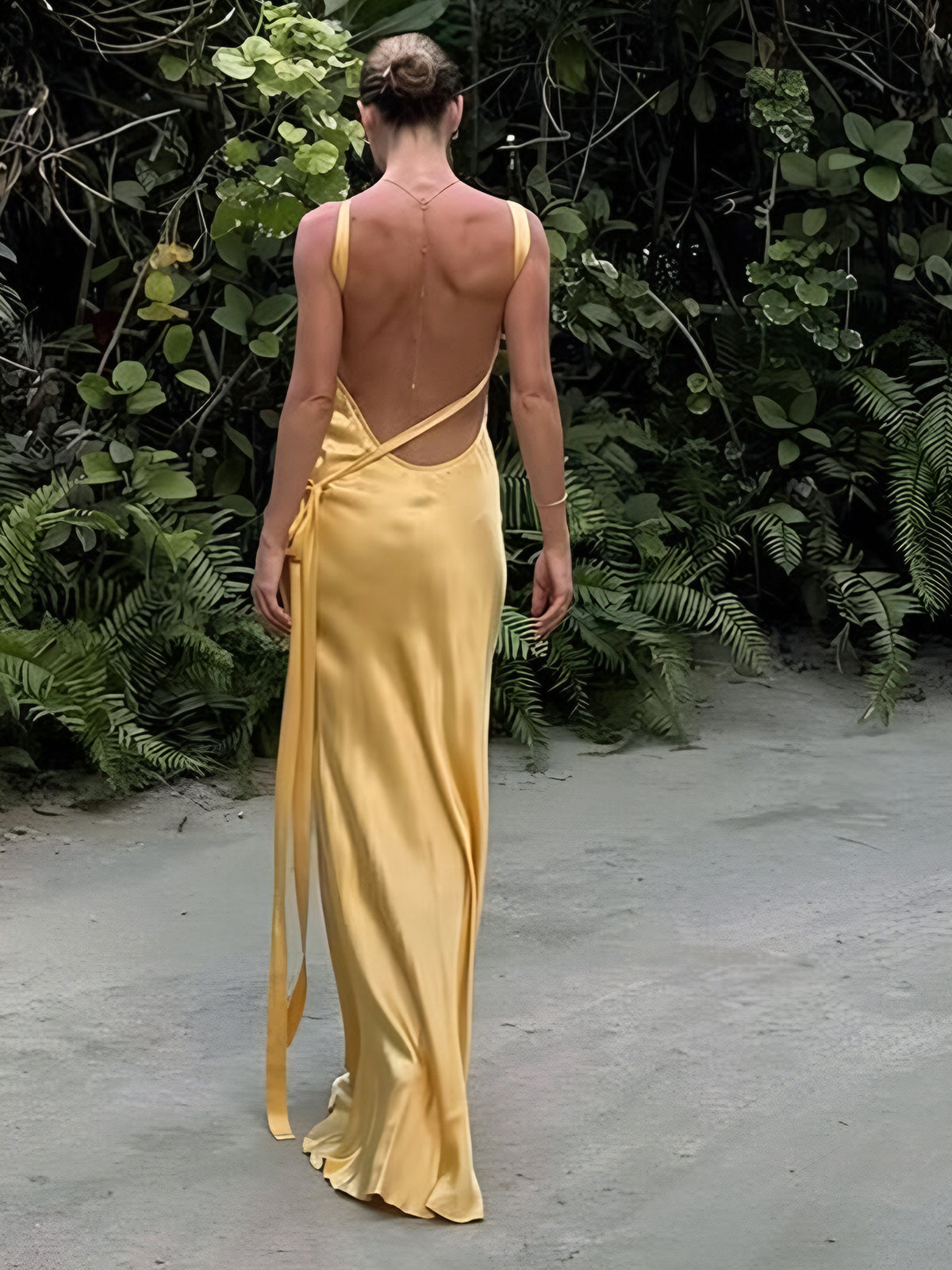 Semi-satin asymmetrical one-shoulder long dress in a sleek, elegant silhouette.