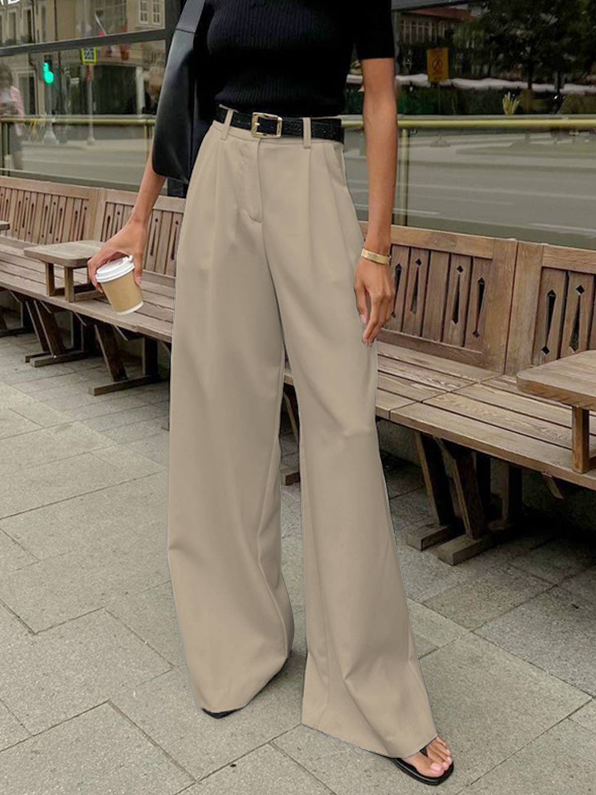 Stylish Wide Leg Pants, Belt Sold Separately