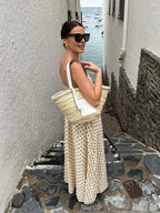 A LA FINE FLEUR patterned spaghetti strap maxi dress in vibrant floral print.