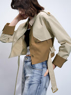 Dual-Tone Trench Coat with Buckle Belt