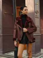 Adjustable Belted Fleece Jacket with Plush Zipper Detail