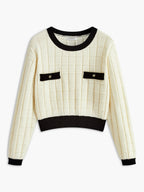 Plaid Pullover Sweater with Contrasting Trim