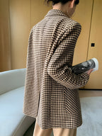 Houndstooth Blazer with Belt and Split Design