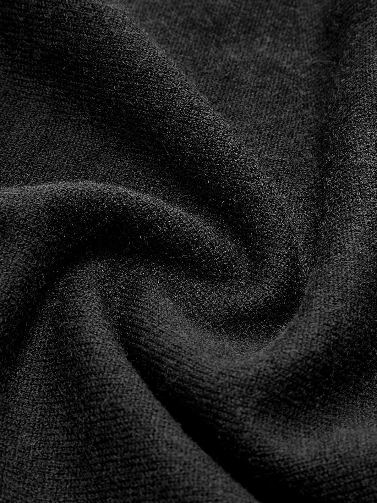 Simple Pleated Sweater Dress with Short Hem in black, featuring soft, textured, thick fabric.