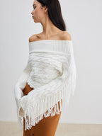 Beheme Off-Shoulder Sweater with Tassel Detail