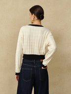 Plaid Pullover Sweater with Contrasting Trim