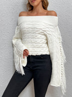 Beheme Off-Shoulder Sweater with Tassel Detail