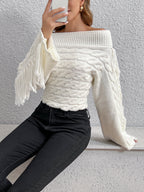 Beheme Off-Shoulder Sweater with Tassel Detail