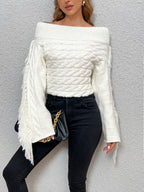 Beheme Off-Shoulder Sweater with Tassel Detail