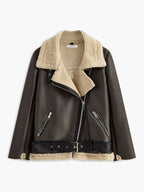 Adjustable Belted Fleece Jacket with Plush Zipper Detail