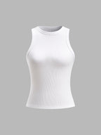 White ribbed sleeveless crop top with a high neckline from BYPINKYPARIS.