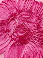 Slim fit mesh dress with glossy pink flower embroidery, intricate petal texture, and backless design.