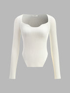 Long Sleeve Sweetheart Neckline Knit Top