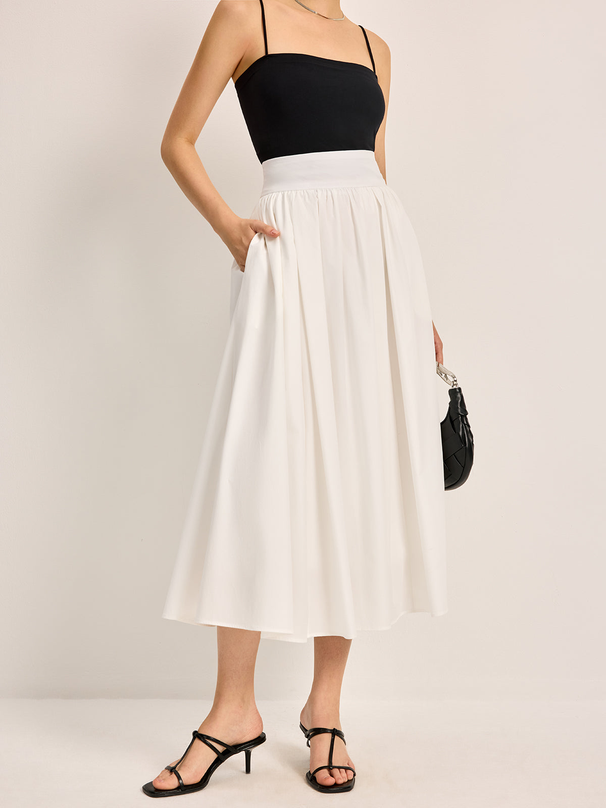 Chic Semi-Sheer Pleated A-Line Midi Skirt
