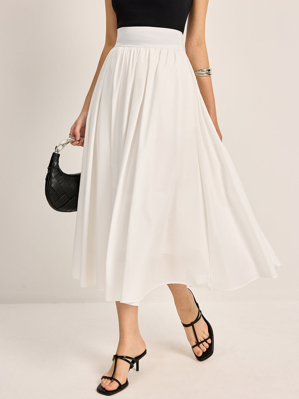 Chic Semi-Sheer Pleated A-Line Midi Skirt