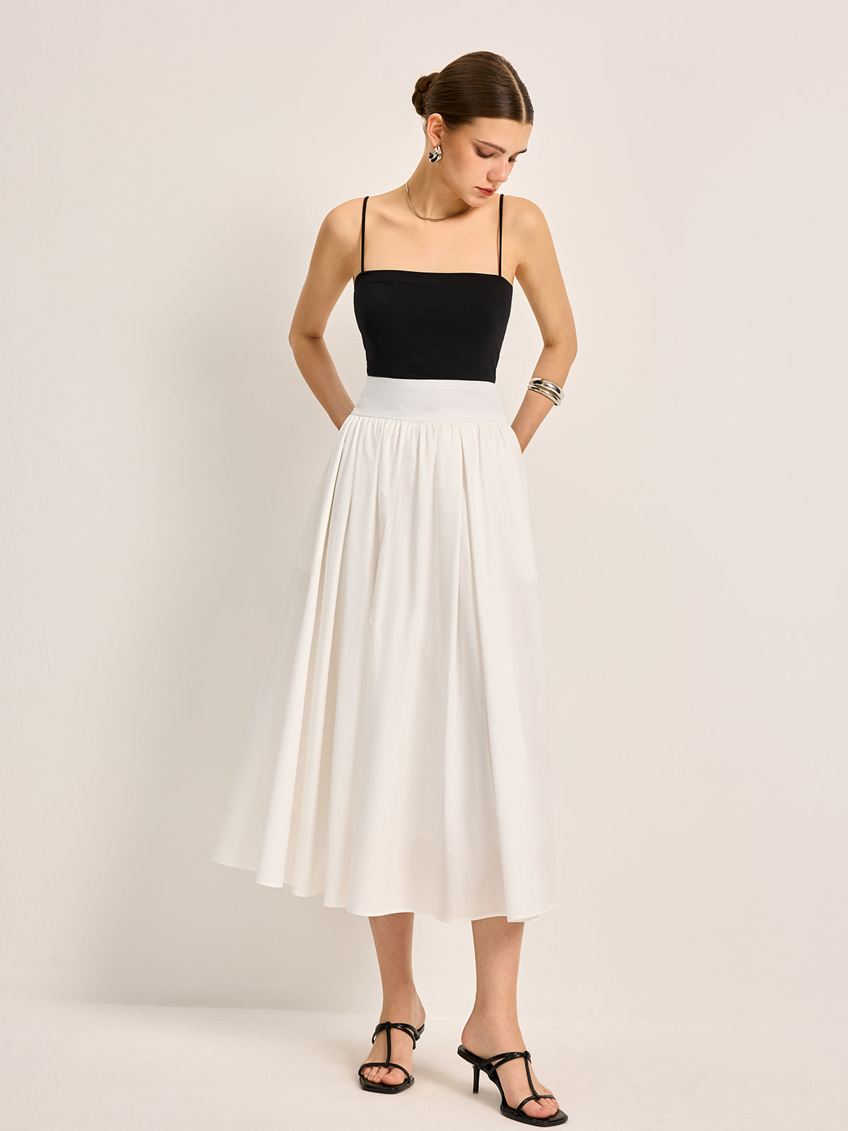Chic Semi-Sheer Pleated A-Line Midi Skirt