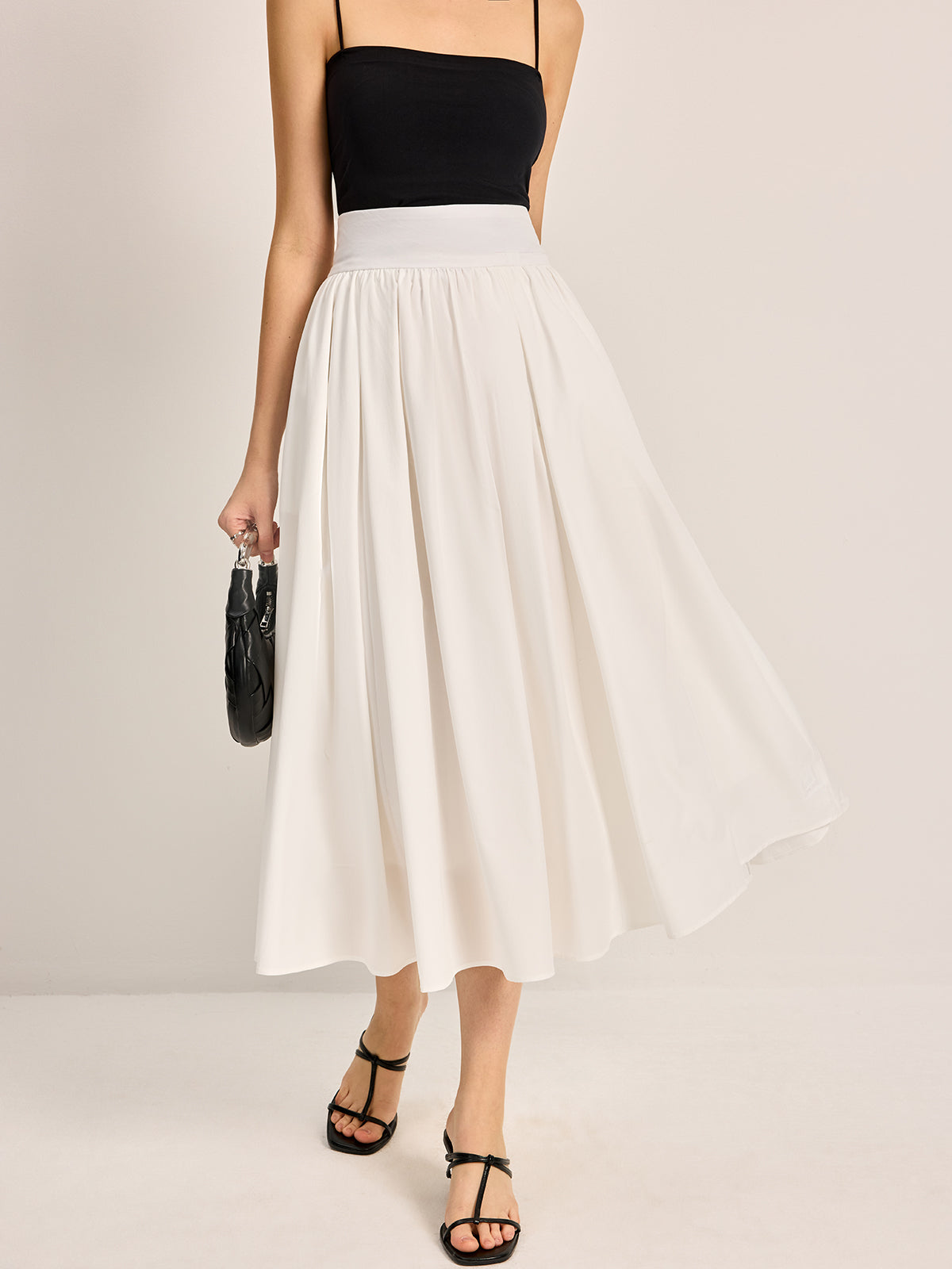 Chic Semi-Sheer Pleated A-Line Midi Skirt