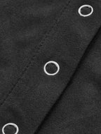 Black collared button-down bodysuit featuring stitched seams and evenly spaced silver metal eyelets.