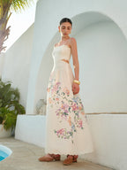 LA FINE FLEUR Floral Lace-Up Sleeveless Dress with intricate back detail and elegant lace overlay.