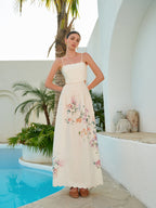 LA FINE FLEUR Floral Lace-Up Sleeveless Dress with detailed back and delicate lace design.