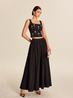 Crystal-Embellished Floral Top with Back Zip Closure