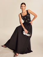 Crystal-Embellished Floral Top with Back Zip Closure
