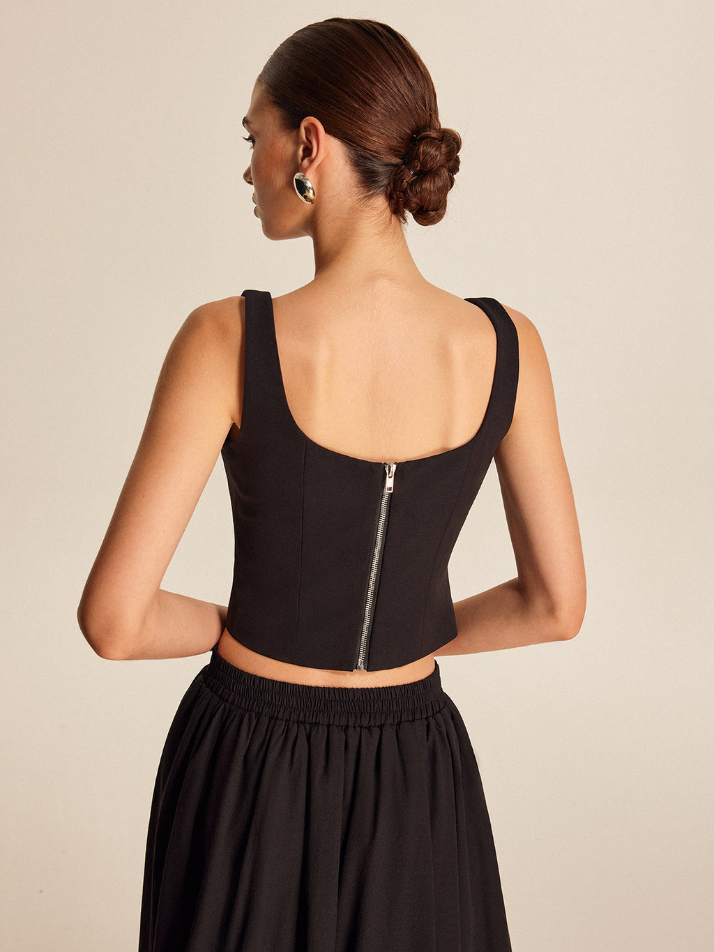 Crystal-Embellished Floral Top with Back Zip Closure