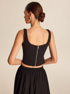 Crystal-Embellished Floral Top with Back Zip Closure