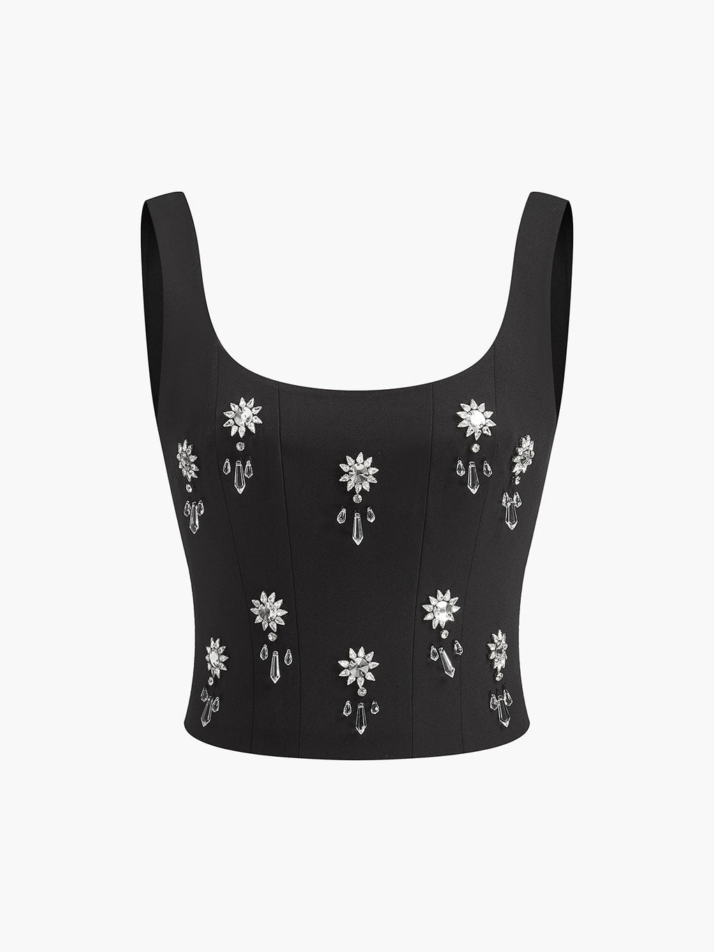 Crystal-Embellished Floral Top with Back Zip Closure