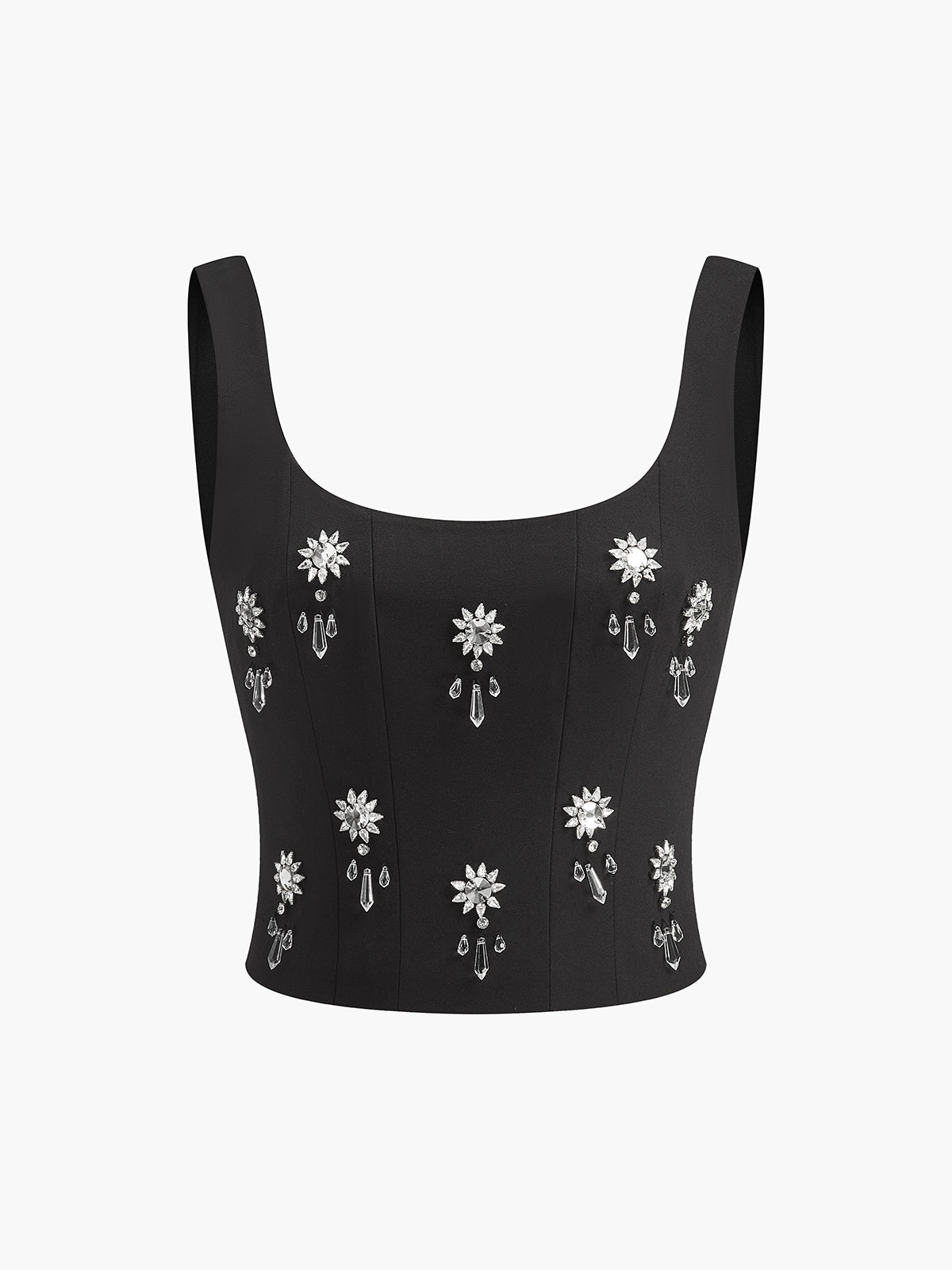 Crystal-Embellished Floral Top with Back Zip Closure