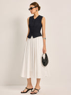 Chic Semi-Sheer Pleated A-Line Midi Skirt