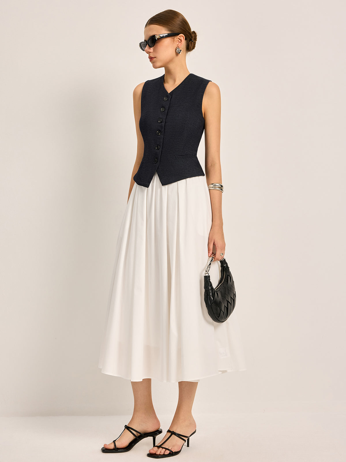 Chic Semi-Sheer Pleated A-Line Midi Skirt