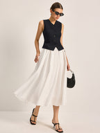 Chic Semi-Sheer Pleated A-Line Midi Skirt